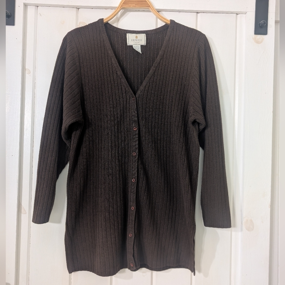 Vintage 90s Express Tricot Ribbed Long Cardigan